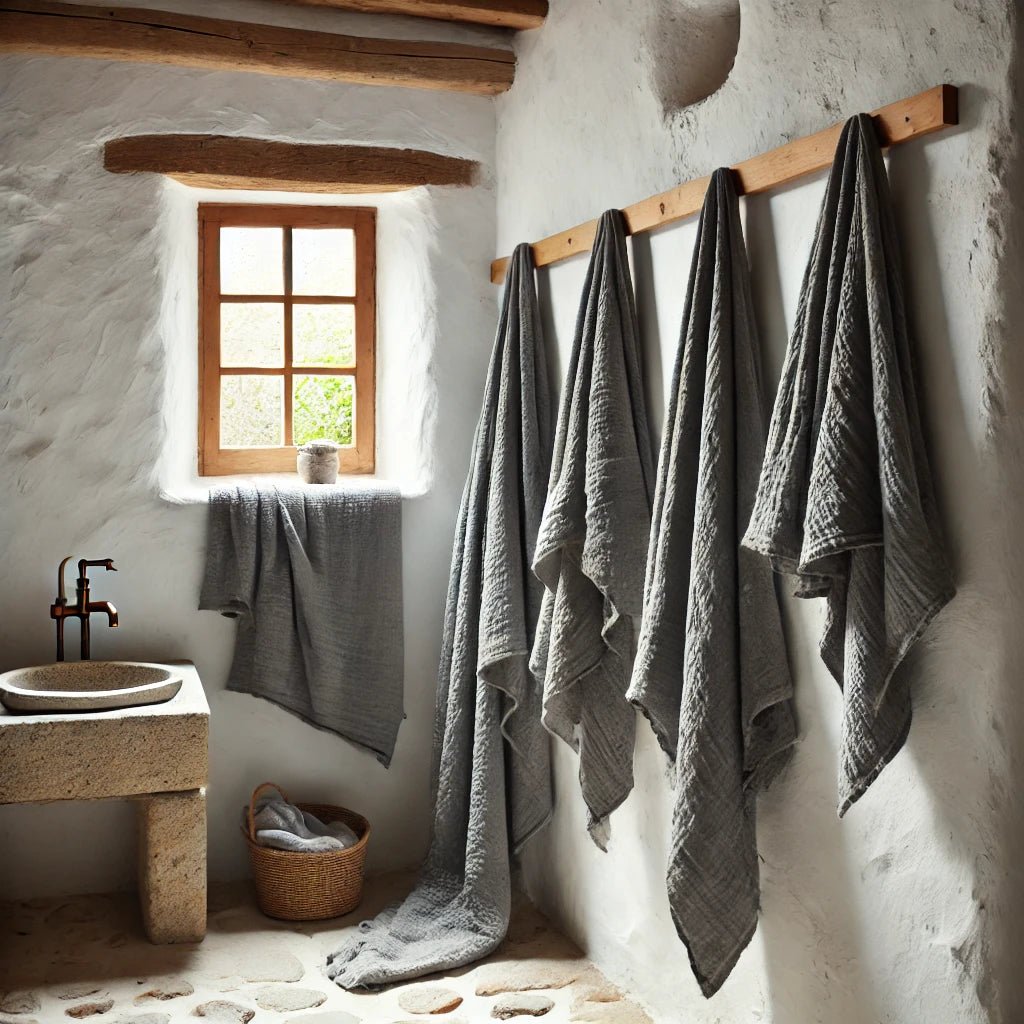 TOALLAS DE LINO 100% NATURAL GRIS VOLCAN - 8uit